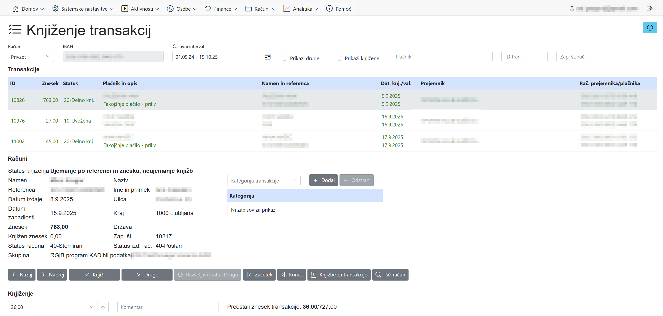 Knjiženje transakcij